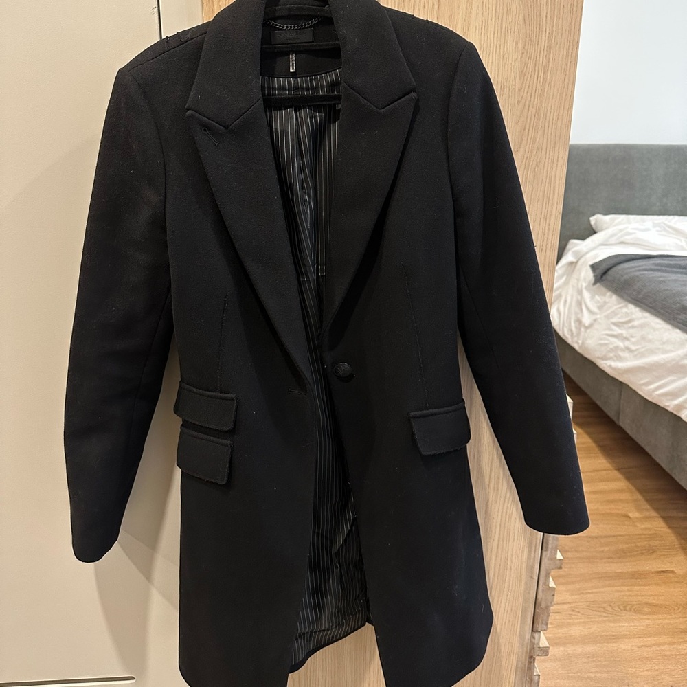 rag & bone | Black, Tailored Fit Wool Coat